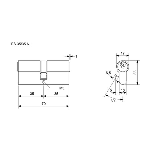 Циліндр Richter ES.35/35.NI 35+35 мм, 6 ключів