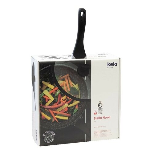 Kela Ponev Wok s pokrovom STELLA NOVA, iz litegaaluminija, črna, 30 cm, 5 l