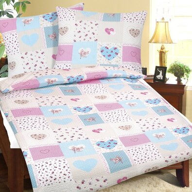 Bellatex Krep posteljnina Srce modro-roza, 140 x200 cm, 70 x 90 cm