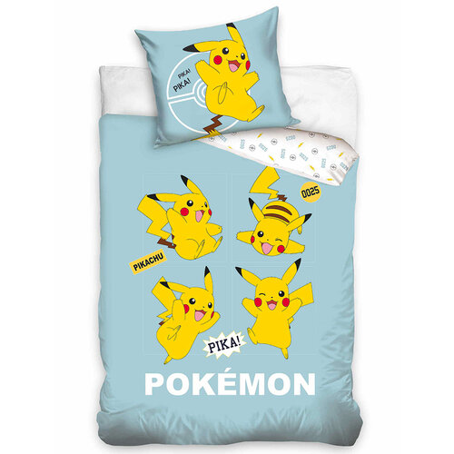 Carbotex Bawełniana pościel dziecięca Pokémon PikaPika Pikachu, 140 x 200 cm, 70 x 90 cm