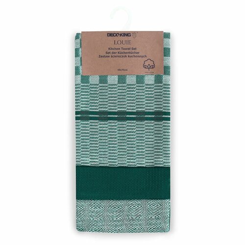 DecoKing Kuhinjska krpa Louie temno zelena, 50 x70 cm, komplet 3 kosov