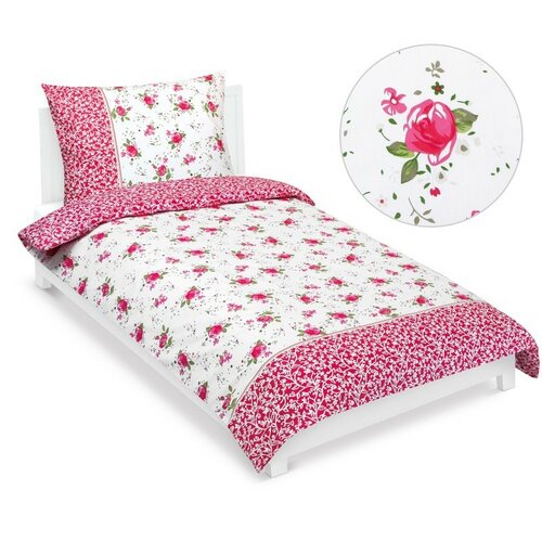 Bellatex Бавовняна постільна білизна Трояндочка рожевий, 140 x 200 см, 70 x 90 см