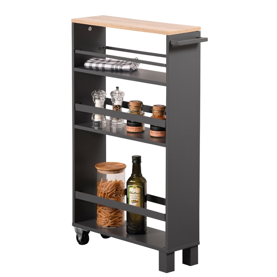 Kesper 24856 Görgős öblös polc, fekete, 50 x 15 x79 cm, 50 x 15 x 79 cm