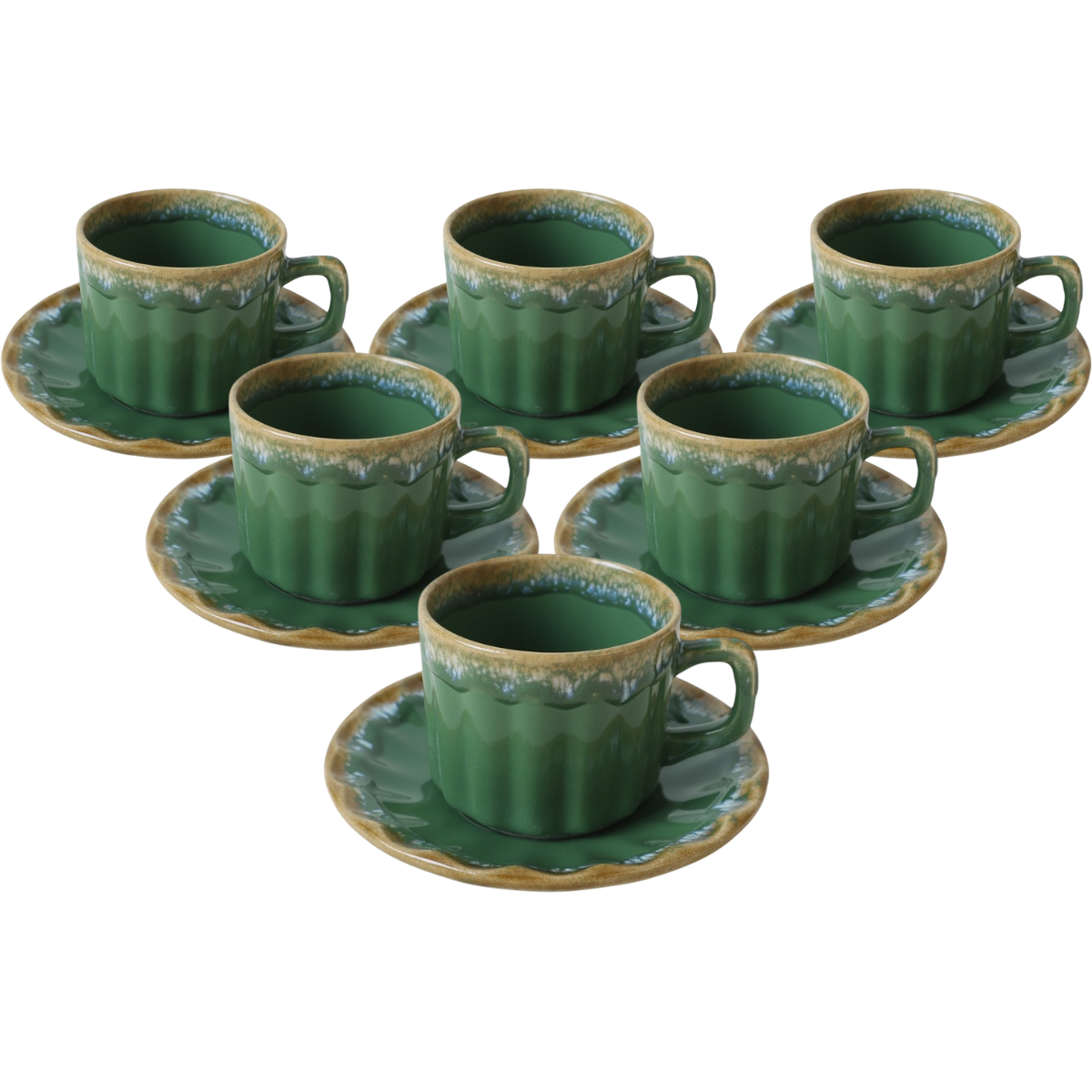Zestaw 6 filiżanek ceramicznych ze spodkami Elementa 185 ml, zielony