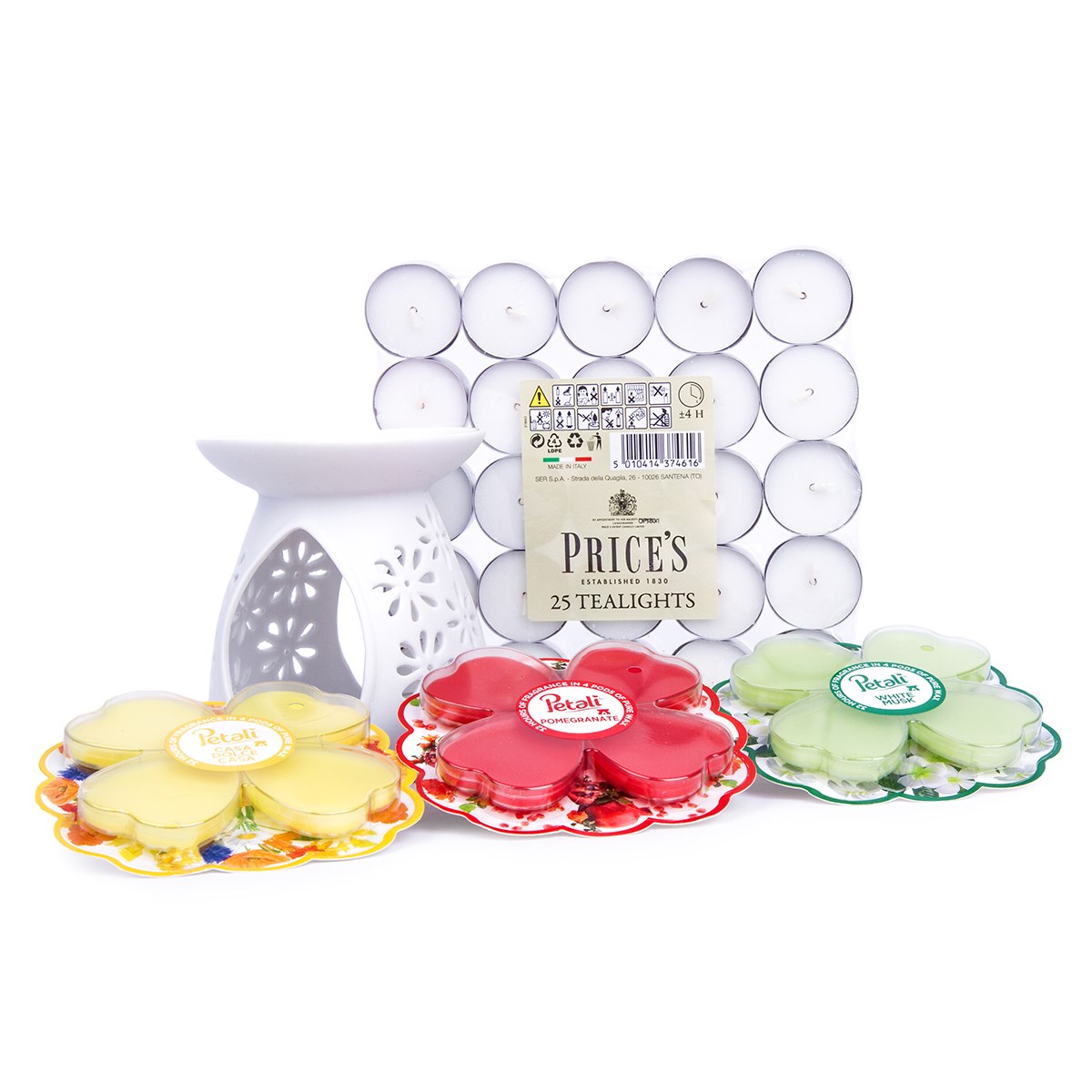Petali Sada aromalampy, 3 vonných voskov a 25 čajových sviečok
