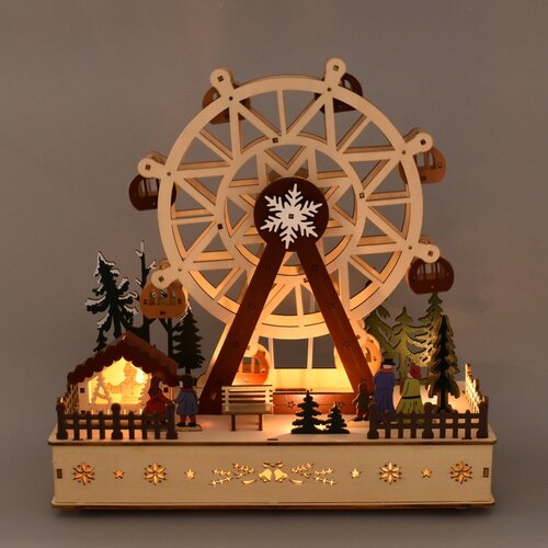 Lesnata vrtljiva LED dekoracija Kolotoč, 28 x 28 x12 cm