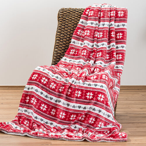 4Home Decke Lammfelloptik Wintertraum rot, 150 x 200 cm