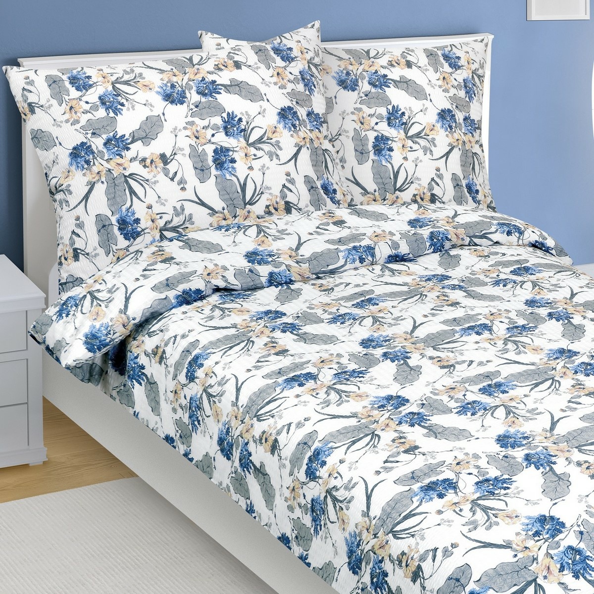 Bellatex Virág krepp ágyneműhuzat kék, 140 x 220 cm, 70 x 90 cm, 140 x 220 cm, 70 x 90 cm termék 2. képe