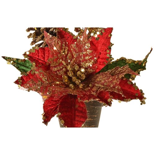 Vánoční aranžmá s růží, šiškou a bobulkami, 20 cm