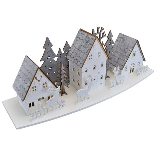 Lesena LED-dekoration mit Häuschen und Hirschen,44 x 15,8 x 13,5 cm