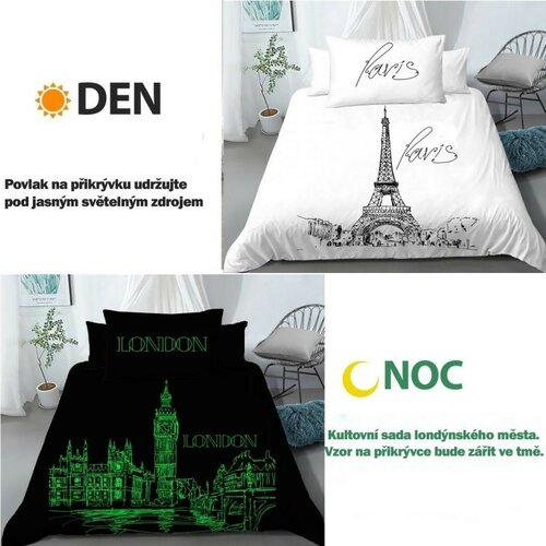 Bombažno postelno perilo Dan v Parizu, noč vLondonu, 140 x 200 cm, 70 x 90 cm