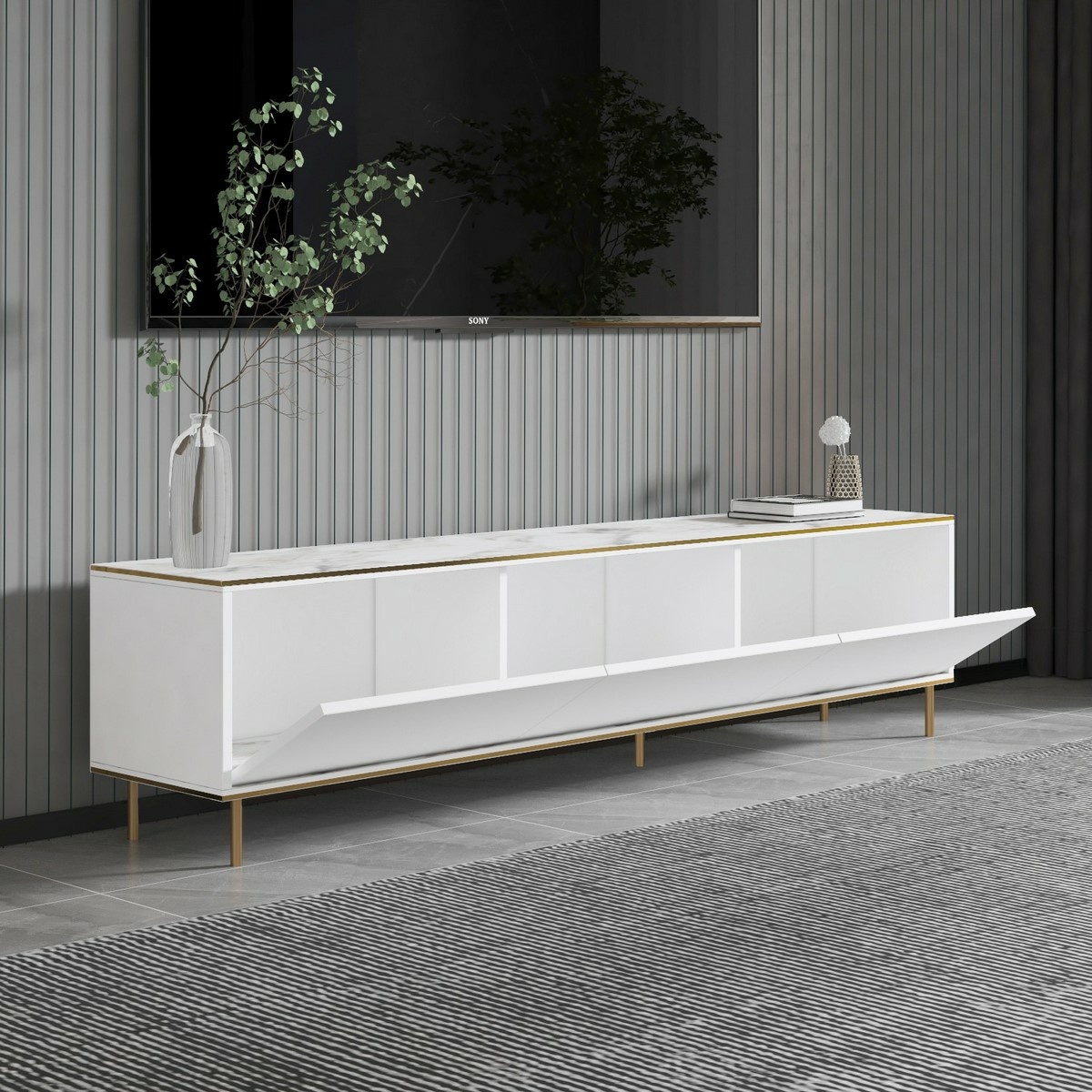 Televízny stolík Imaj White Marble and Gold