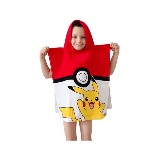 Kinderponcho Pokémon Pokéball und Pikachu , 50 x 115 cm