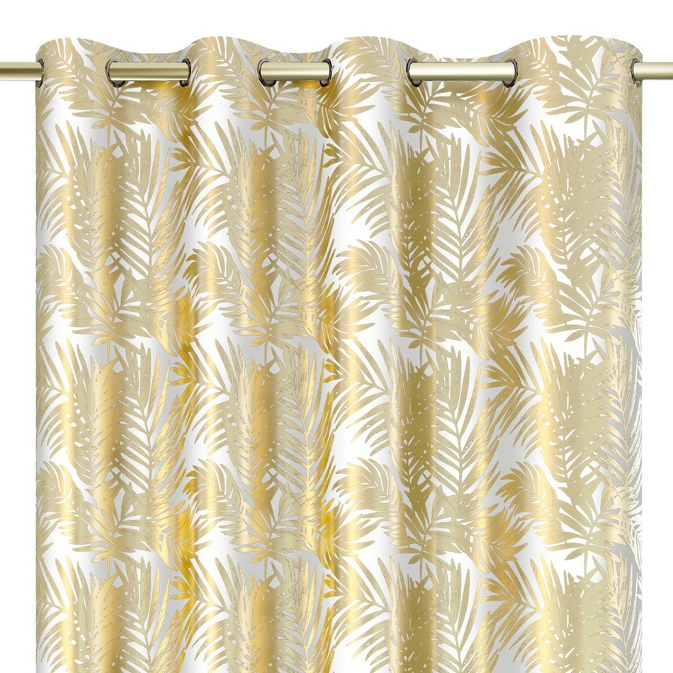 Obrázok AmeliaHome Záves Velvet Golden Leaves biela, 140 x 245 cm