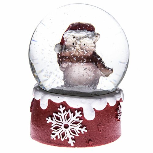 Decorațiune Glob de zăpadă de Crăciun Bufniță roșu, 6,5 x 8,5 cm