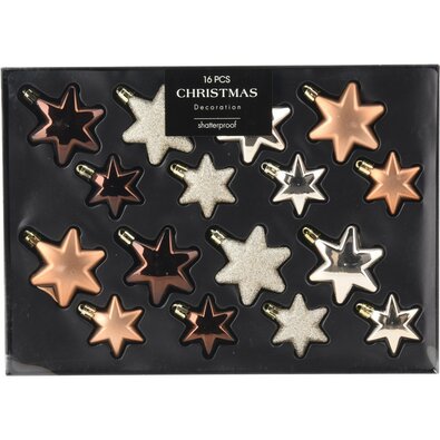 Set de decorațiuni de Crăciun Star cupru / auriu,16 buc