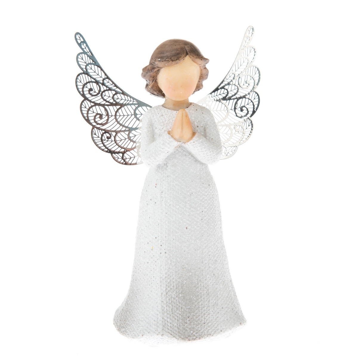 Fotografie Polyresinový anděl s kovovými křídly bílá, 12 x 7 cm