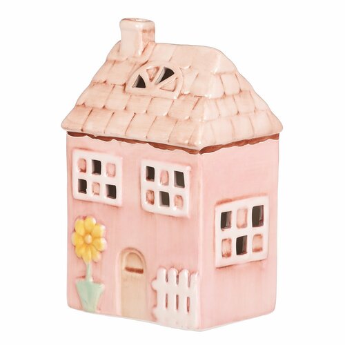 Căsuță din ceramică cu LED, 12 x 9 x 18 cm,primăvară, roz