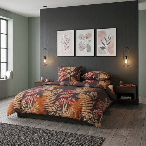 Kvalitex Satenasto postelno perilo LuxuryCollection Kapradí rjava, 140 x 200 cm, 70 x 90 cm