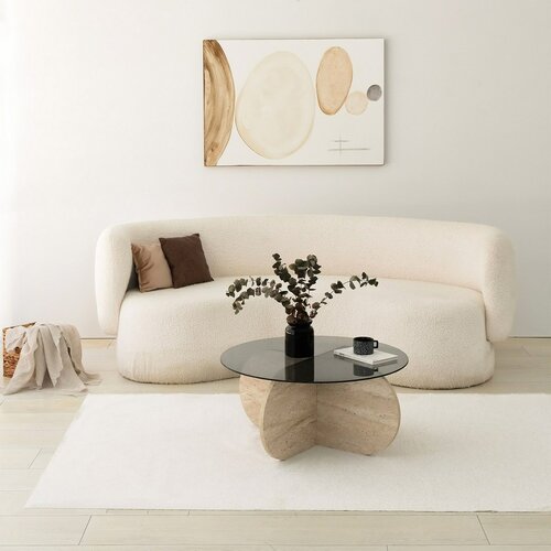 Couchtisch Bubble Travertine mit dunklem Glas