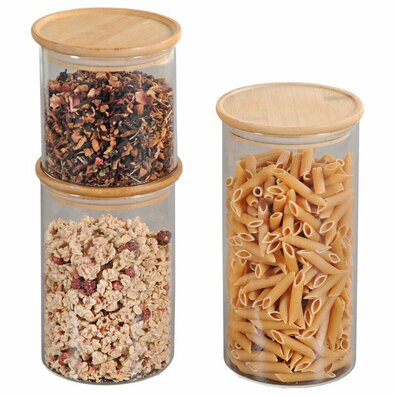 Kesper 92333 Set shranjevalnih posod izstekla/bambusa, 3 kos, premer 10 cm