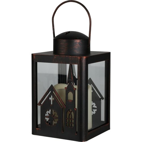 Ліхтар зі світлодіодною свічкою церковний чорний, 10 x 16 x 10 см
