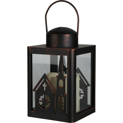 Laterne mit LED-Kerze Church Schwarz, 10 x 16 x 10 cm