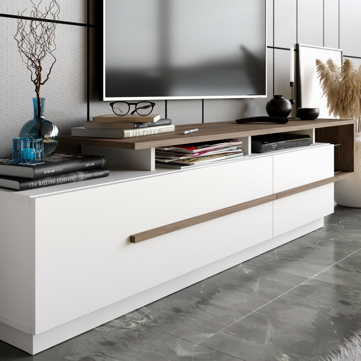 Televízny stolík Pia White and Walnut