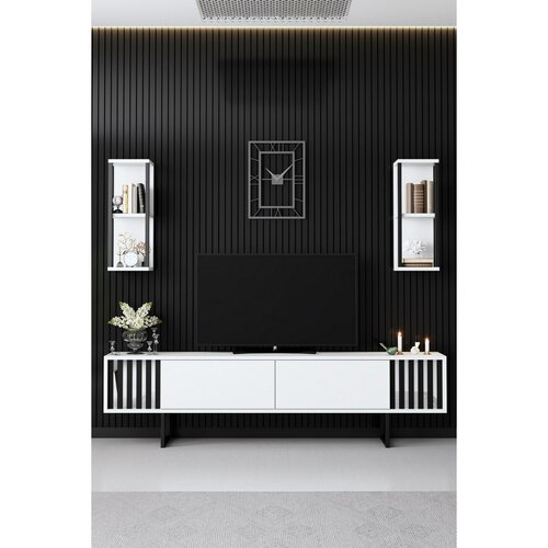 Chrome White and Black TV-asztal polcokkal