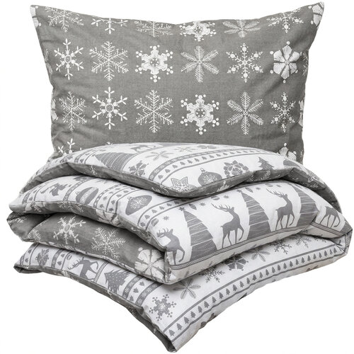 Lenjerie pat bumbac flanel 4Home Christmas Time , gri,  140 x 220 cm, 70 x 90 cm