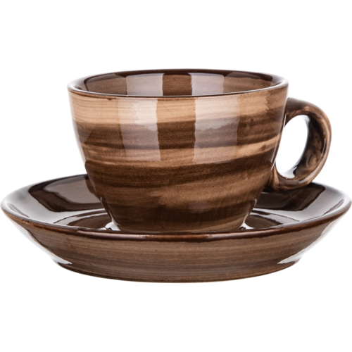 Set de 6 cești și farfurii Banquet PALAS, 90 ml, maro