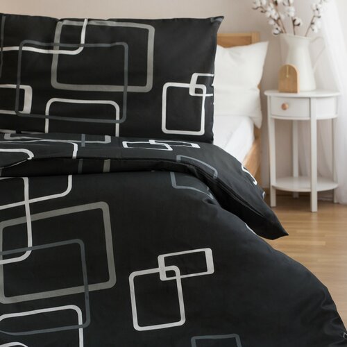 Jerry Fabrics Bettwäsche Polybaumwolle Quadrate, schwarz-weiß, 2 St 140 x 200 cm, 2 St 70 x 90 cm