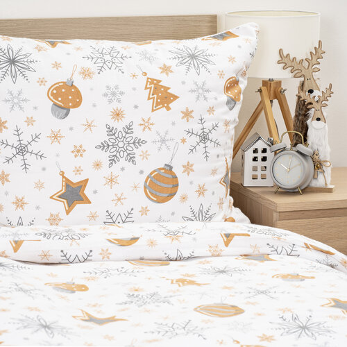 Lenjerie de pat din flanel 4Home Golden Xmas Night, 220 x 200 cm, 2 buc 70 x 90 cm