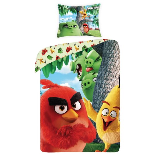 Lenjerie de pat Angry Birds movie 1166, din bumbac, pentru copii, 140 x 200 cm, 70 x 90 cm