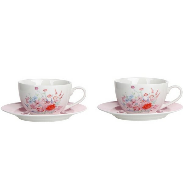 Altom Porcelánový šálek s podšálkem Pastelový květ 200 ml, sada 2 ks