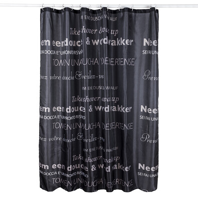Sprchový závěs TEXT černá, 180 x 180 cm