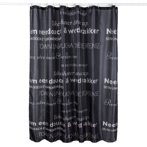 Sprchový záves TEXT čierna, 180 x 180 cm