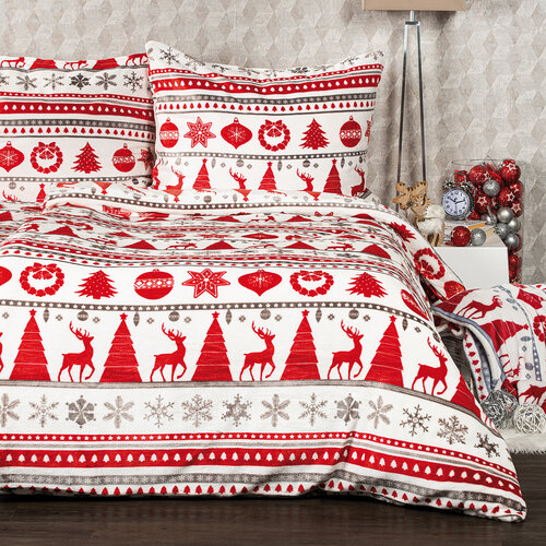 Lenjerie de pat din microflanel 4Home Christmas Time roșu, 140 x 200 cm, 70 x 90 cm