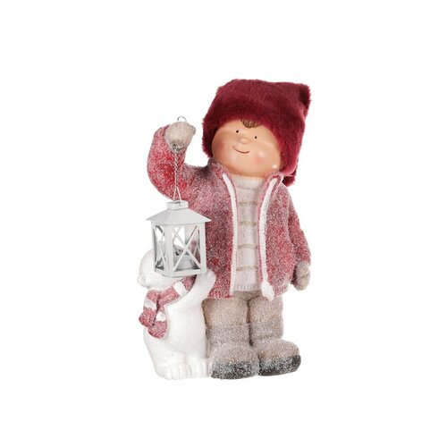 Figurină cu felinar, ceramică, roșu,, 30 x 41 x 16 cm