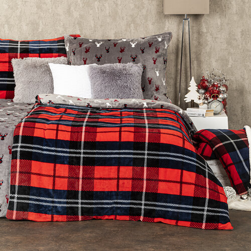 4Home Posteljnina iz mikroflanele Kocka, rdeča, 140 x 200 cm, 70 x 90 cm