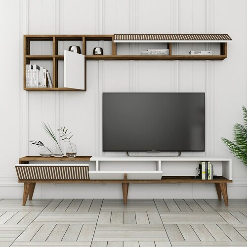 Ściana telewizyjna Milen Walnut and White