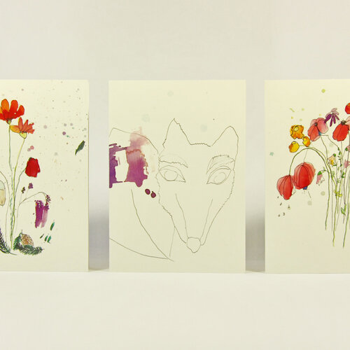 Set troch priania Liška & lúčne kvety, A6
