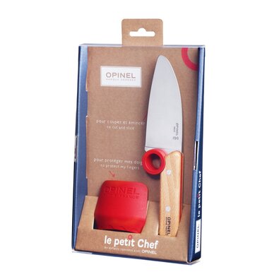 OPINEL Detský nôž a chránič prstov Le Petit Chef, červená