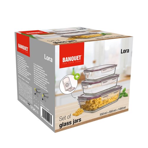 Banquet Set of glass jars with lids Lora,burgundy, 3 pcs