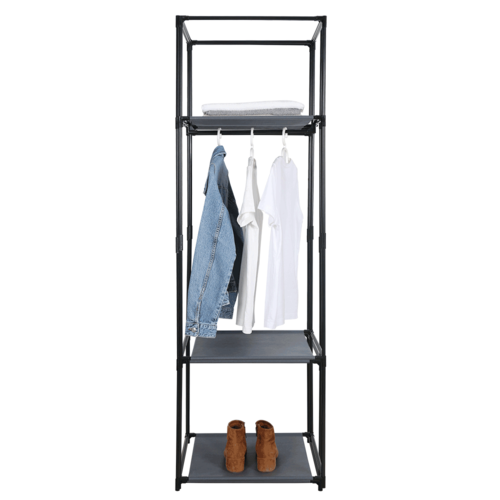 Šatníkový regál ALBUS, kov a látka, čierna
