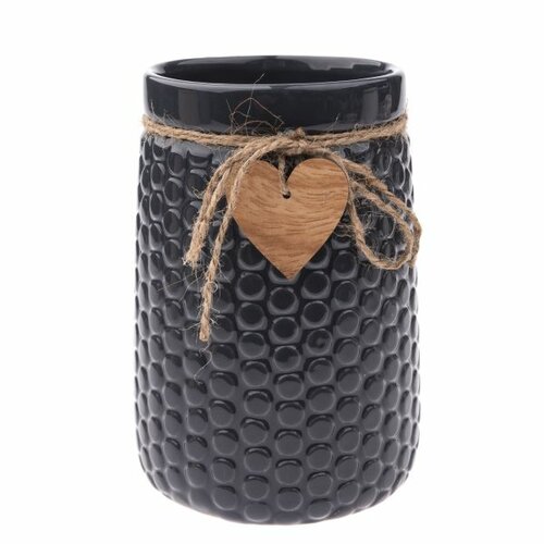 Керамічна ваза Wood heart темно-синя, 12 x 17,5 см