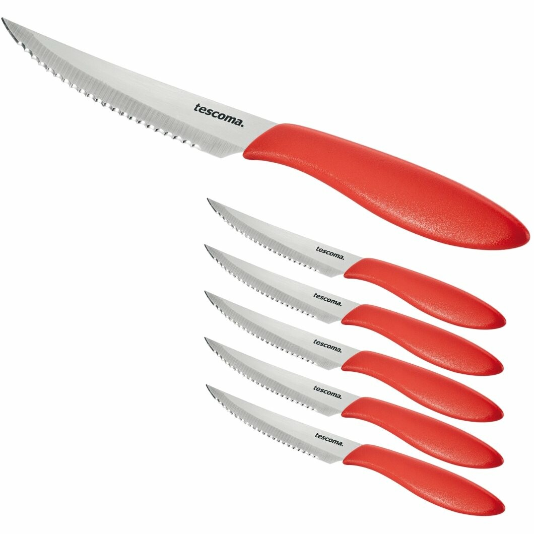 Tescoma Nôž steakový Presto 12 cm, 6 ks, červená