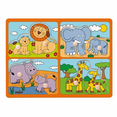 Woody Puzzle za najmlajše z ročaji afriških živali