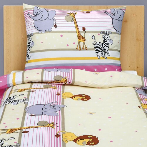 Bellatex Kinderbettwäsche aus Baumwolle Junior Safari, Rosa, 140 x 200 cm, 70 x 90 cm