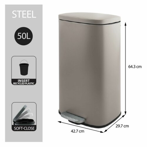 Spirella Pedálový odpadkový koš soft-close Akira 50 l, matná šedohnědá